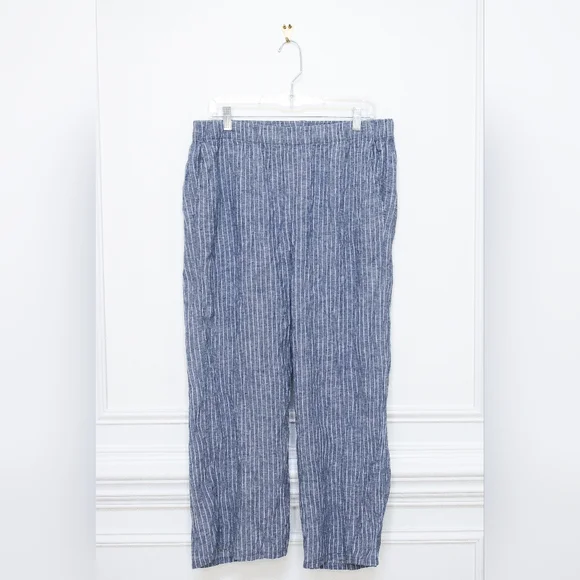 Eileen Fisher Puckered Organic Linen Wide Leg Pants Striped 100% Linen Size LP - Picture 4 of 10